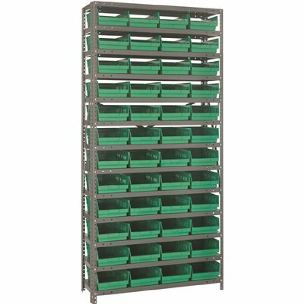 Economy 4 In. Shelf Bin 18 In. X 36 In. X 75 In. 13-Tier Shelving System Complete With Qsb108 Green Bins