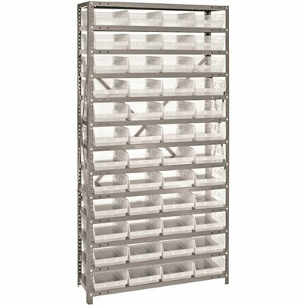 Economy 4 In. Shelf Bin 18 In. X 36 In. X 75 In. 13-Tier Shelving System Complete With Qsb108 Clear Bins