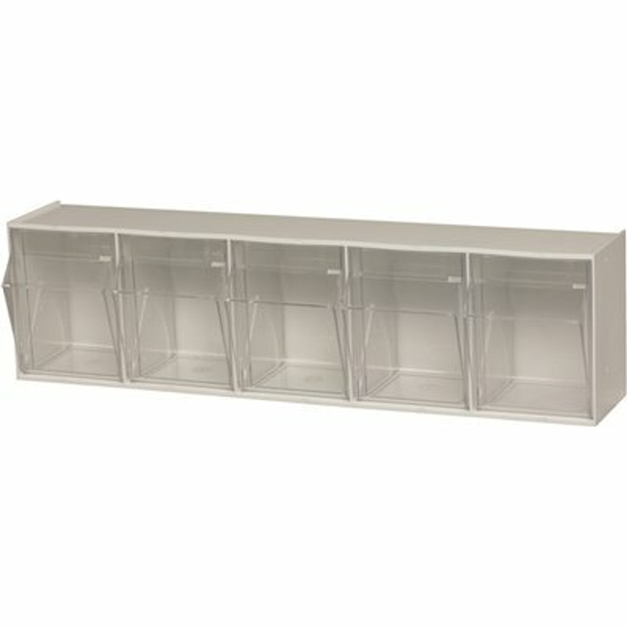 Quantum Storage Systems Clear Tip Out Bin- 5 Compartments Small Part Organizer White