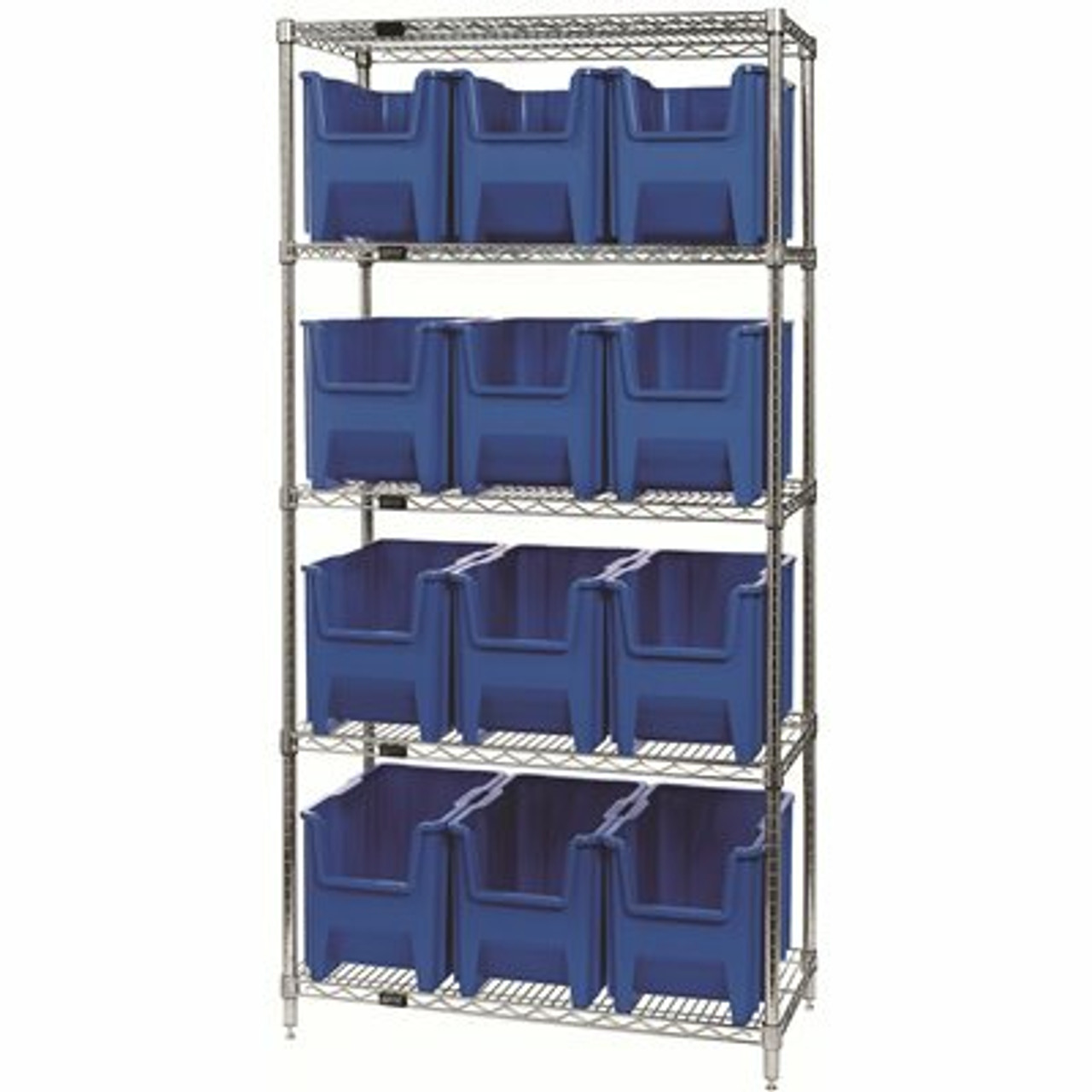 Quantum Storage Systems 18 In. X 36 In. X 74 In. Giant Stack Container Wire Shelving System 5-Tier In Blue - 3571537