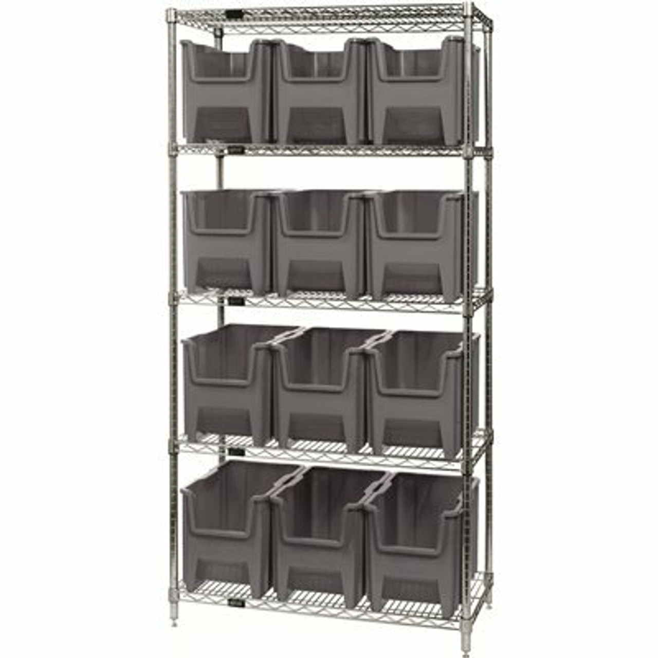 Quantum Storage Systems 18 In. X 36 In. X 74 In. Giant Stack Container Wire Shelving System 5-Tier In Gray - 3571538