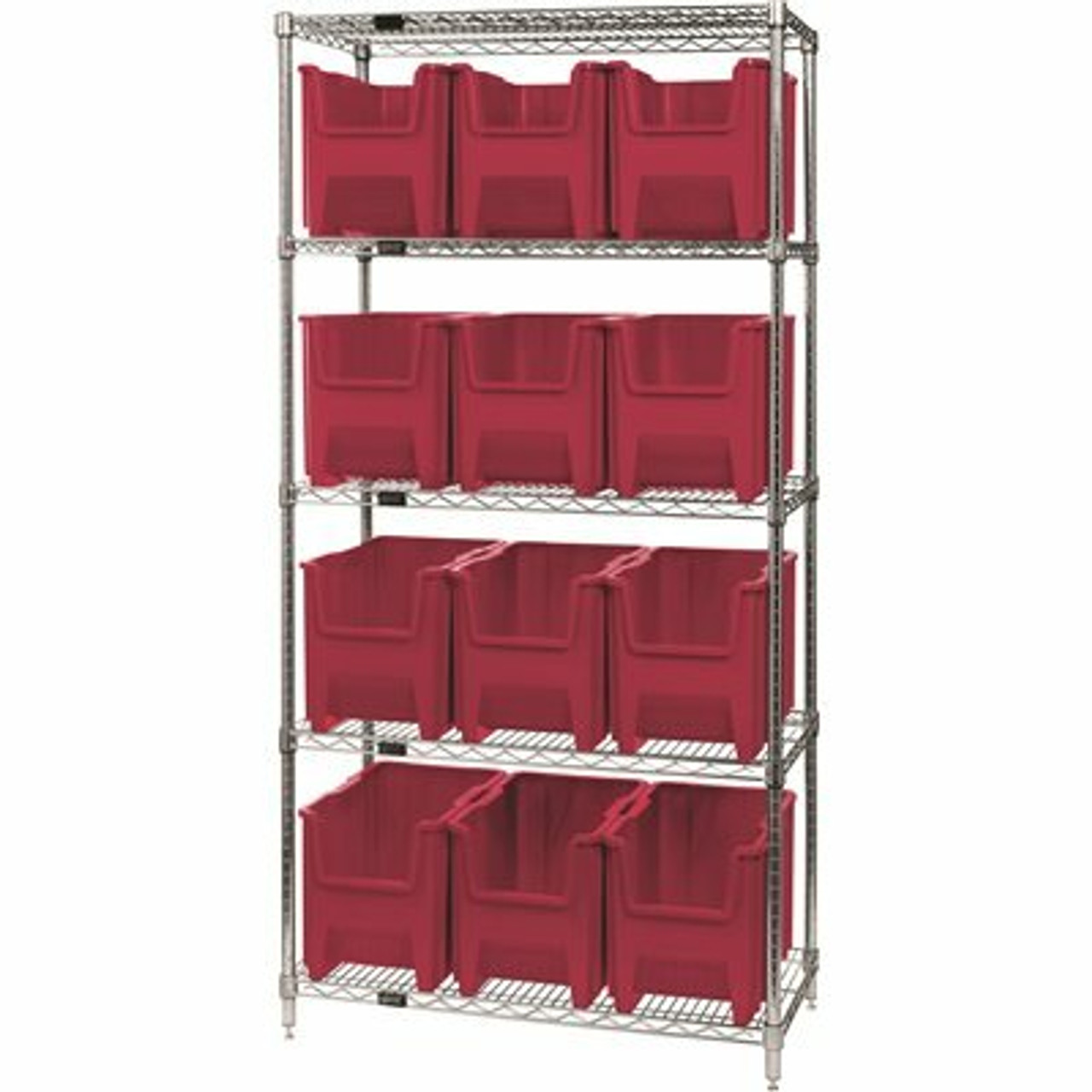 Quantum Storage Systems 18 In. X 36 In. X 74 In. Giant Stack Container Wire Shelving System 5-Tier In Red - 3571539