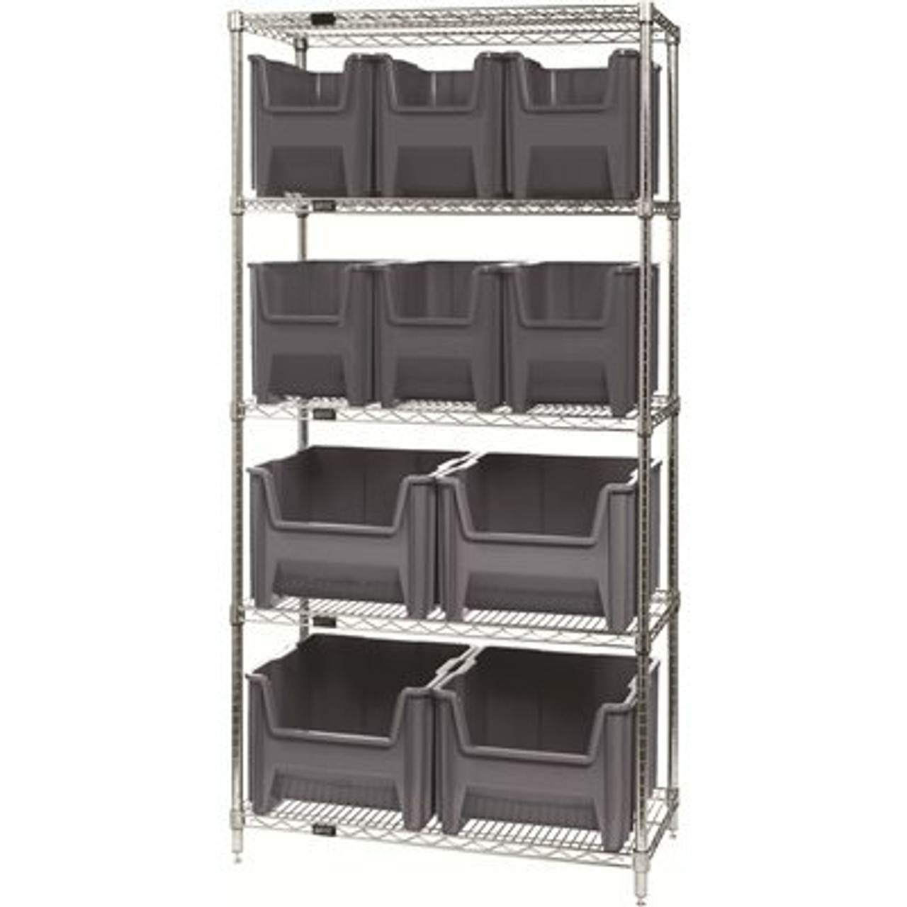 Quantum Storage Systems 18 In. X 36 In. X 74 In. Giant Stack Container Wire Shelving System 5-Tier In Gray - 3571542