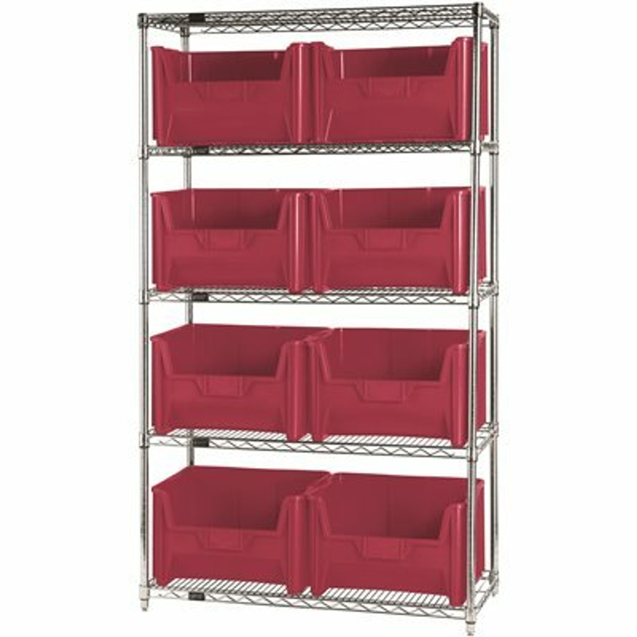 Quantum Storage Systems 18 In. X 42 In. X 74 In. Giant Stack Container Wire Shelving System 5-Tier In Red