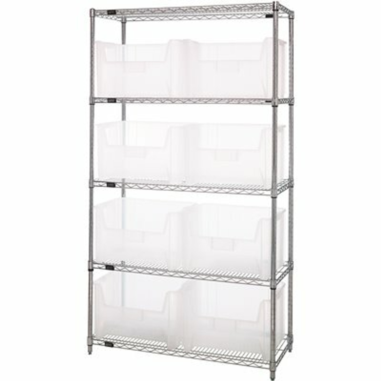 Quantum Storage Systems 18 In. X 42 In. X 74 In. Giant Stack Container Wire Shelving System 5-Tier In Clear