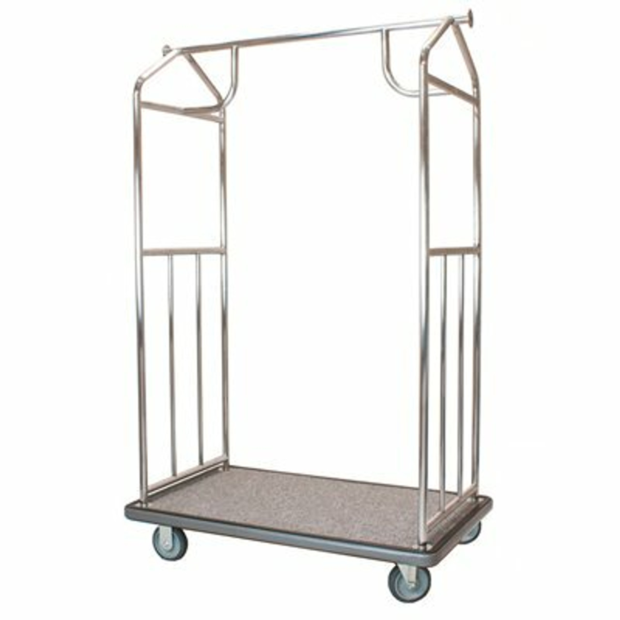 Hospitality 1 Source All-In-One Brushed Stainless Steel Transporter Bellman's Cart With Gray Deck