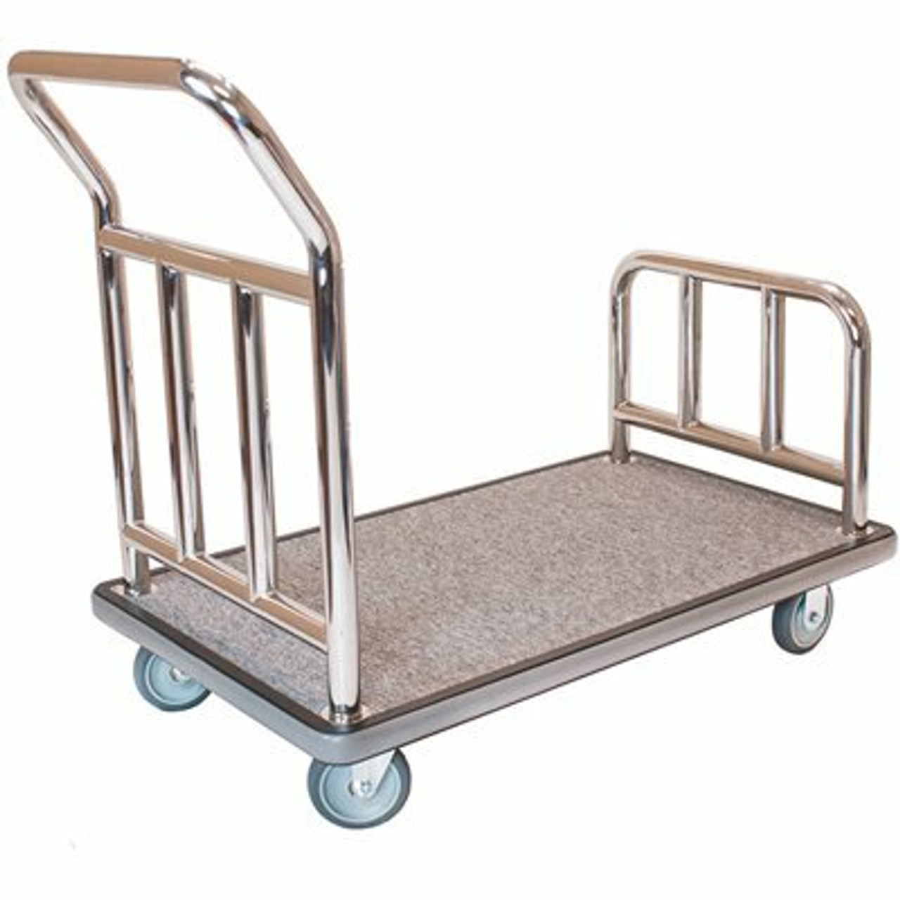 Hospitality 1 Source All-In-One Utility Bellman's Cart, Polished Stainless-Steel With Gray Deck