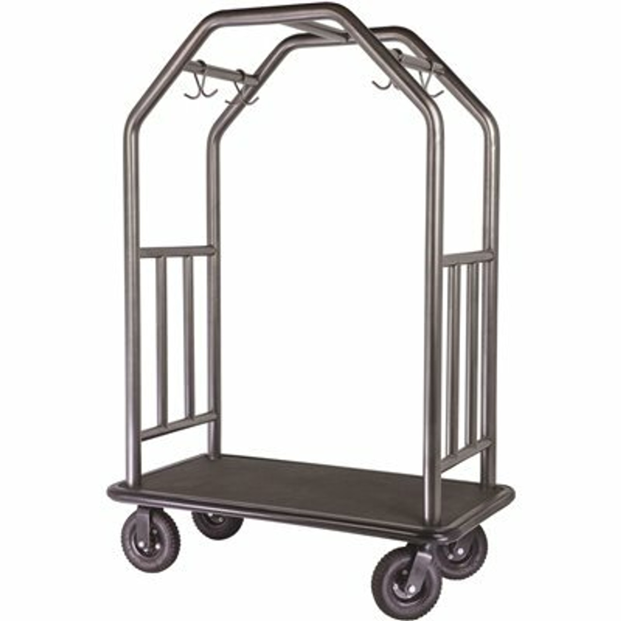 Hospitality 1 Source Coastal Series Powder Coated Stainless Steel Bellman's Cart With Black Rubber Mat Deck