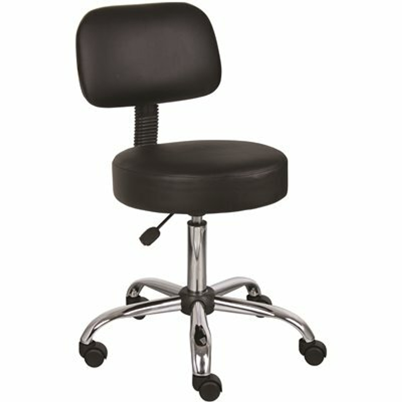 Boss Office Products Workpro 24 In. Width Big And Tall Black/Chrome Faux Leather Office Stool With Swivel Seat