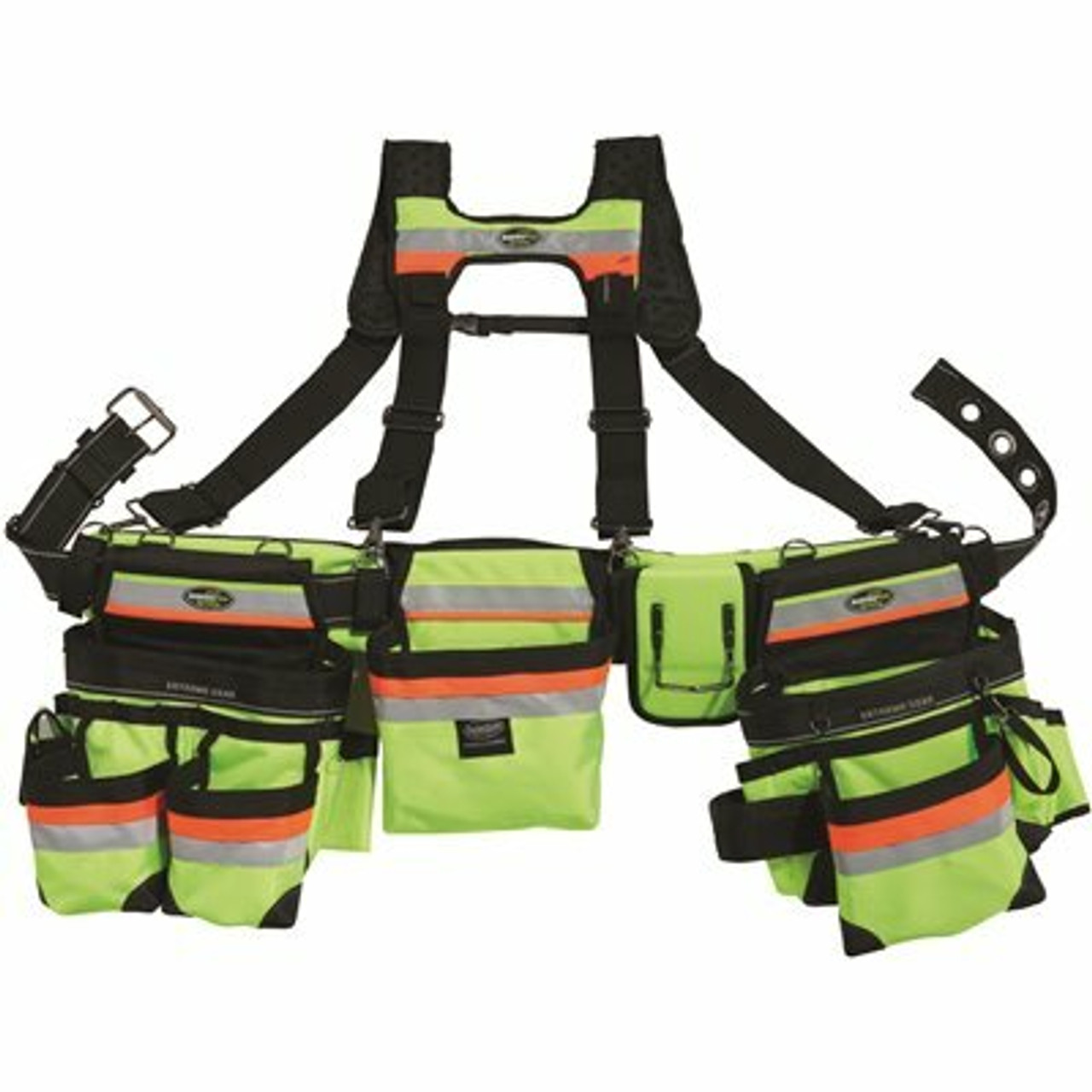 Bucket Boss Hi-Visibility 3-Bag Framer'S Tool Belt With Suspenders Suspension Rig With 29-Pockets