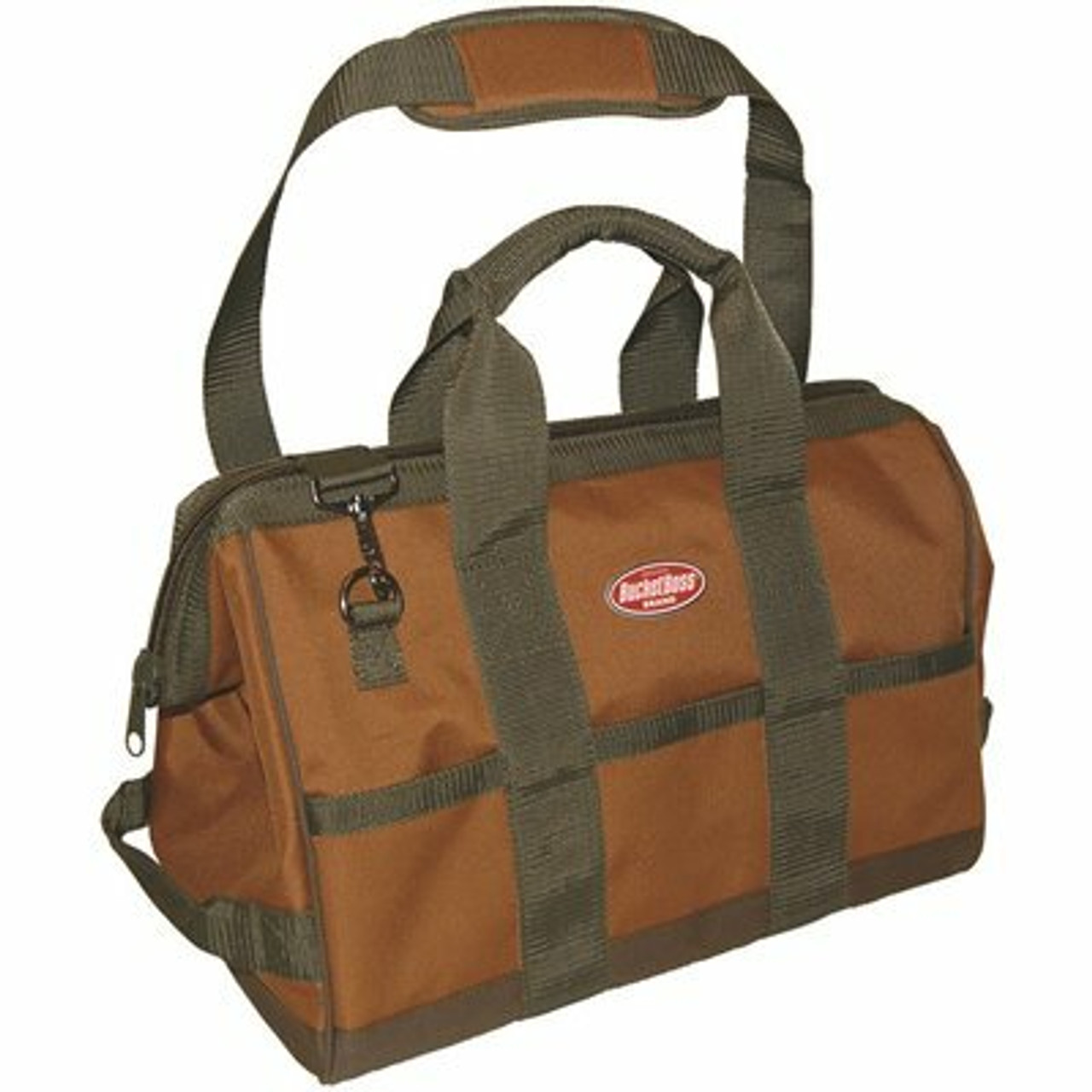 Bucket Boss Gatemouth 16 In. Tool Bag In Brown And Green With 16 Pockets
