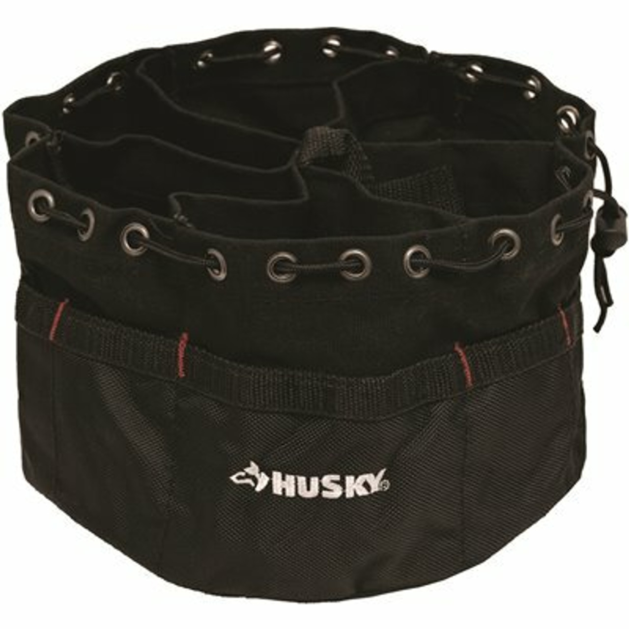 Husky 10 In. 19-Compartment Heavy-Duty Canvas Small Parts Organizer Bucket Storage Tool Pouch In Black