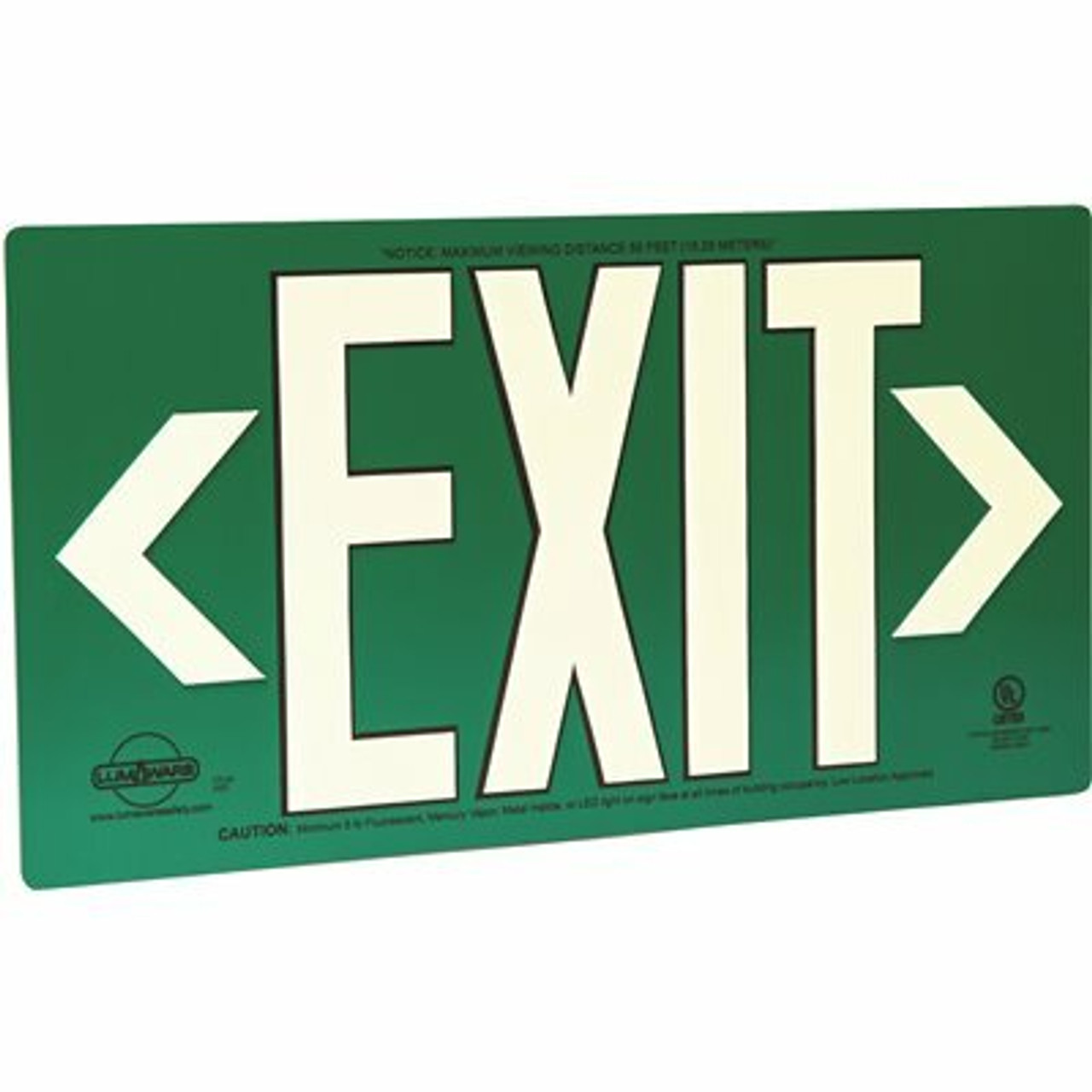 Lumaware Green Metal Aluminum 50' Visibility 5 Fc Rated Energy-Free Photoluminescent Ul924 Emergency Exit Sign Led Compliant