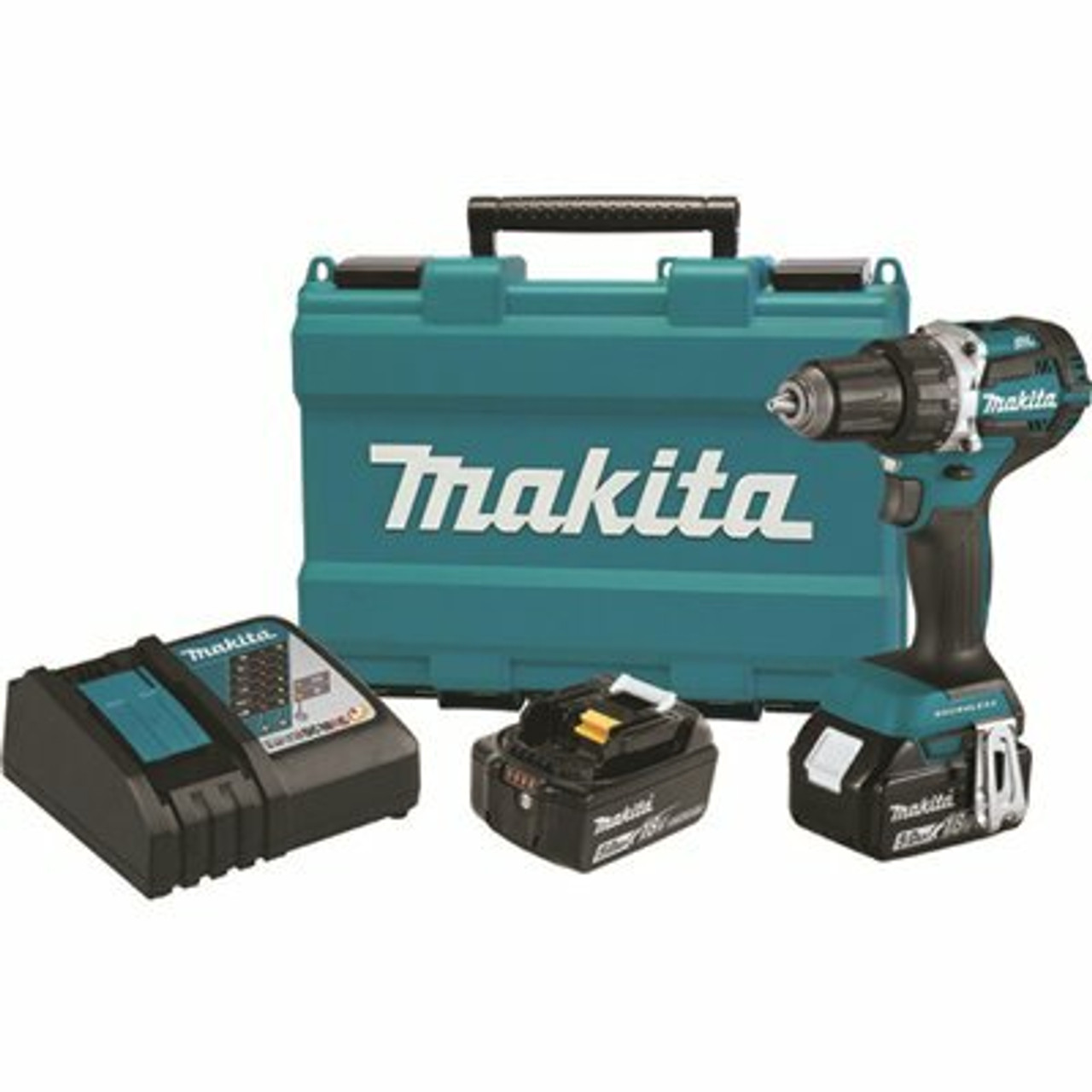 Makita 18-Volt Lxt Lithium-Ion Compact Brushless Cordless 1/2 In. Driver-Drill Kit With Two 5.0 Ah Batteries, Charger, Bag