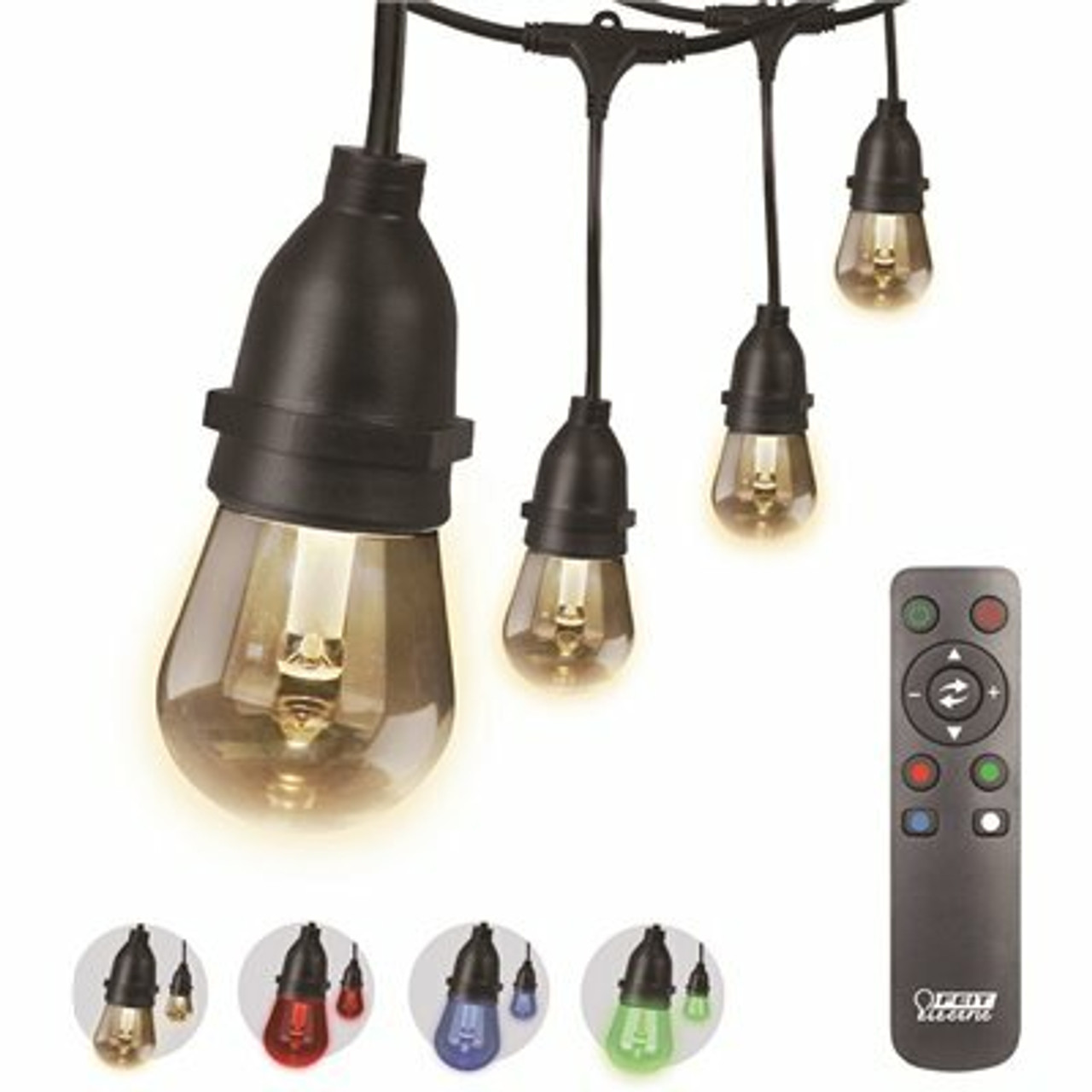 30 Ft. 15-Socket Indoor/Outdoor Color Changing String Light Set With Led Bulbs And Remote Control Included (4-Pack)