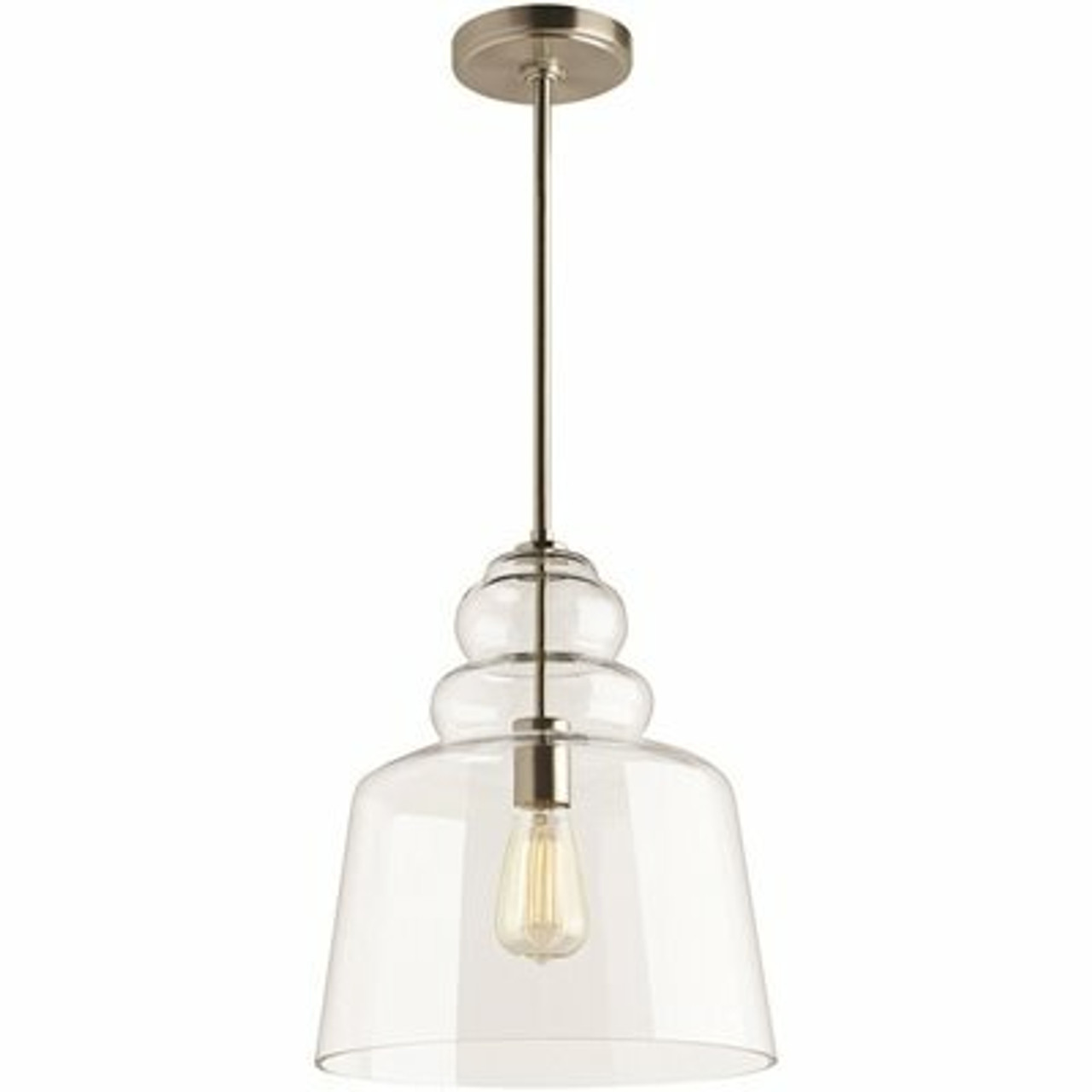 Agatha 12.5 In. W X 14.75 In. H 1-Light Clear Glass Pendant With Brushed Nickel Accents And Vintage Edison Bulb