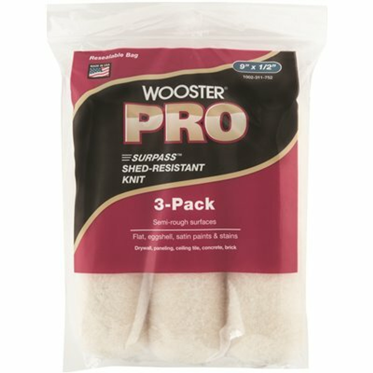 Wooster 9 In. X 1/2 In. Pro Surpass Shed-Resistant Knit High-Density Fabric Roller Cover (3-Pack)