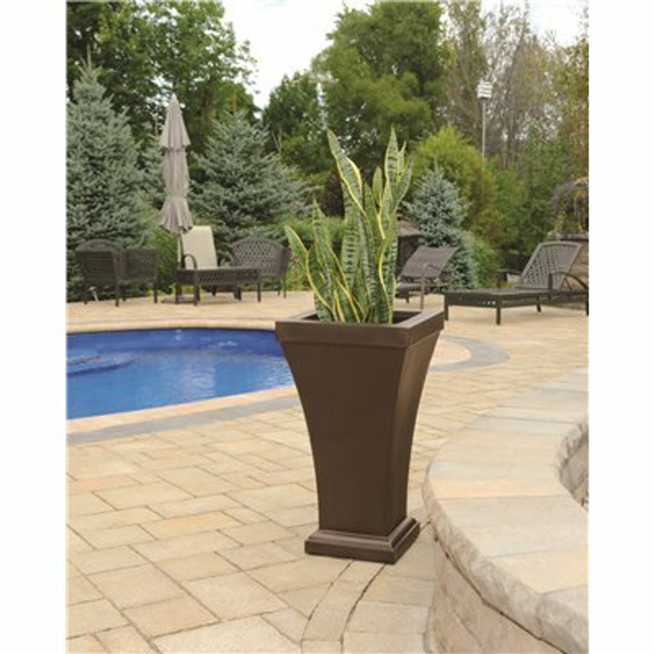 Mayne Self-Watering Bordeaux 28 In. Espresso Plastic Tall Planter