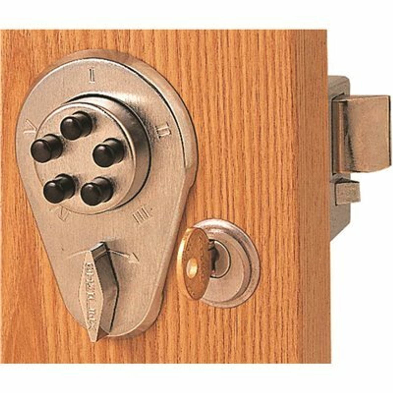 Kaba Ilco Simplex 900 Pushbutton Lock, Key Override, 1 3/4"-2 1/8" Thick, Latch Holdback, Satin Brass