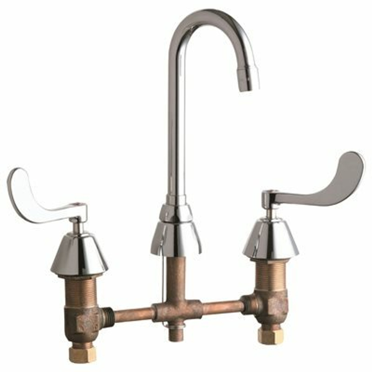 Chicago Faucets 8 In. Widespread 2-Handle High Arc Bathroom Faucet In Chrome With 3-1/2 In. Rigid/Swing Gooseneck Spout