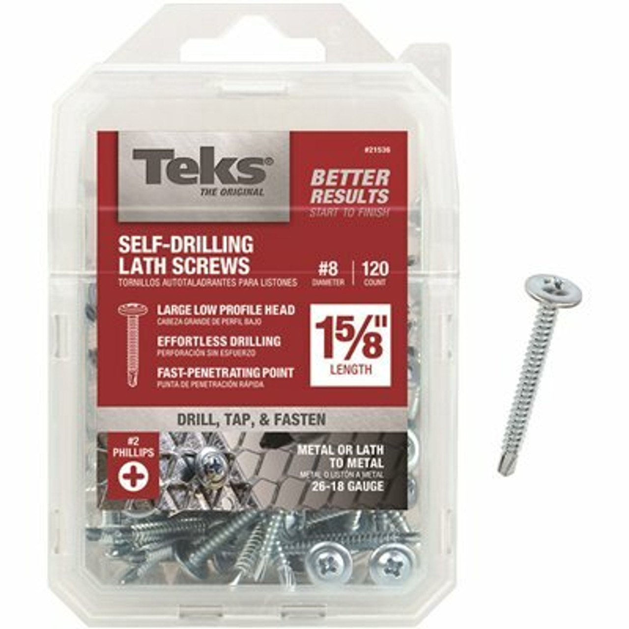 Teks #8 X 1-5/8 In. Zinc-Plated Steel Phillips Truss-Head Lath Screws (120-Pack)