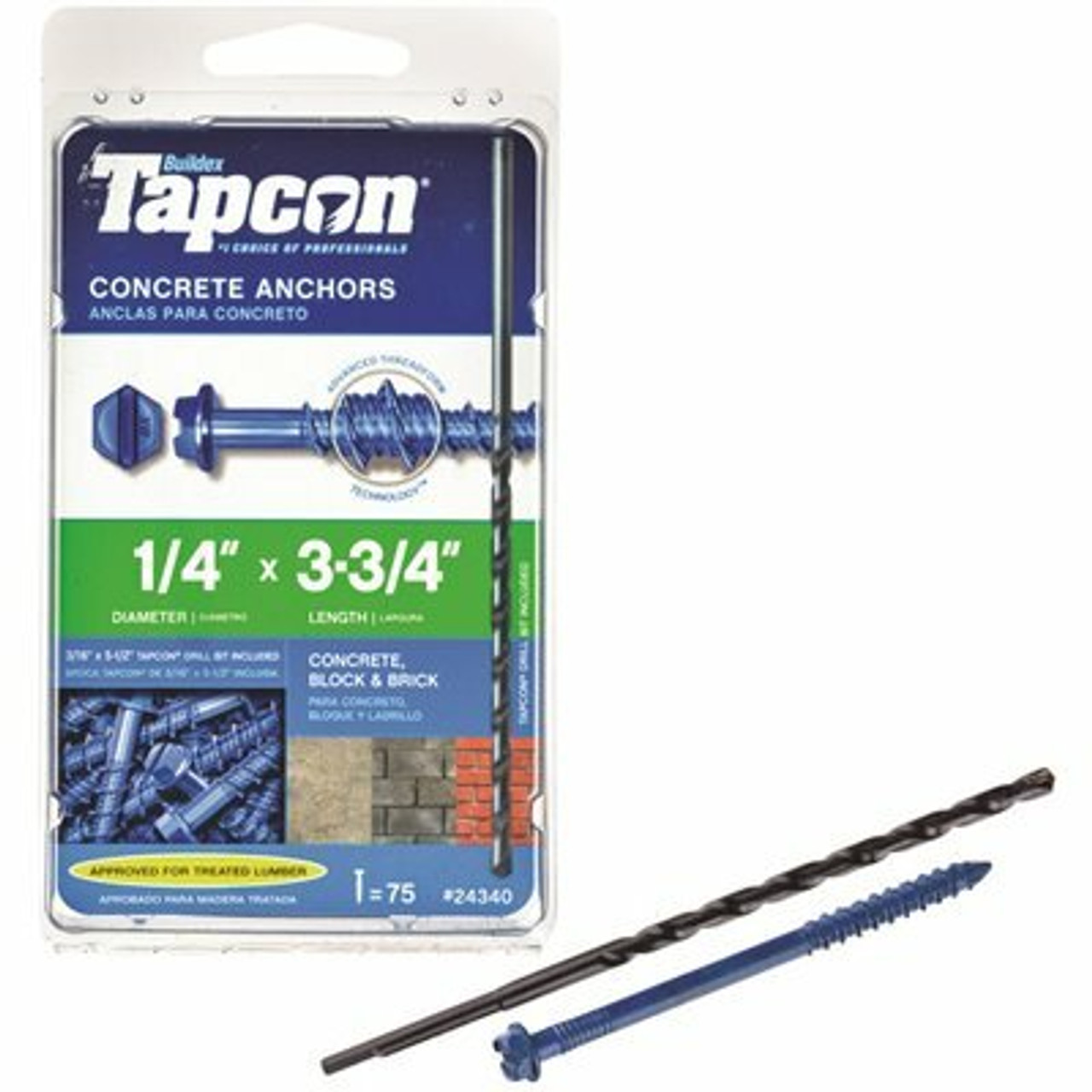 Tapcon 1/4 In. X 3-3/4 In. Hex-Washer-Head Concrete Anchors (75-Pack)