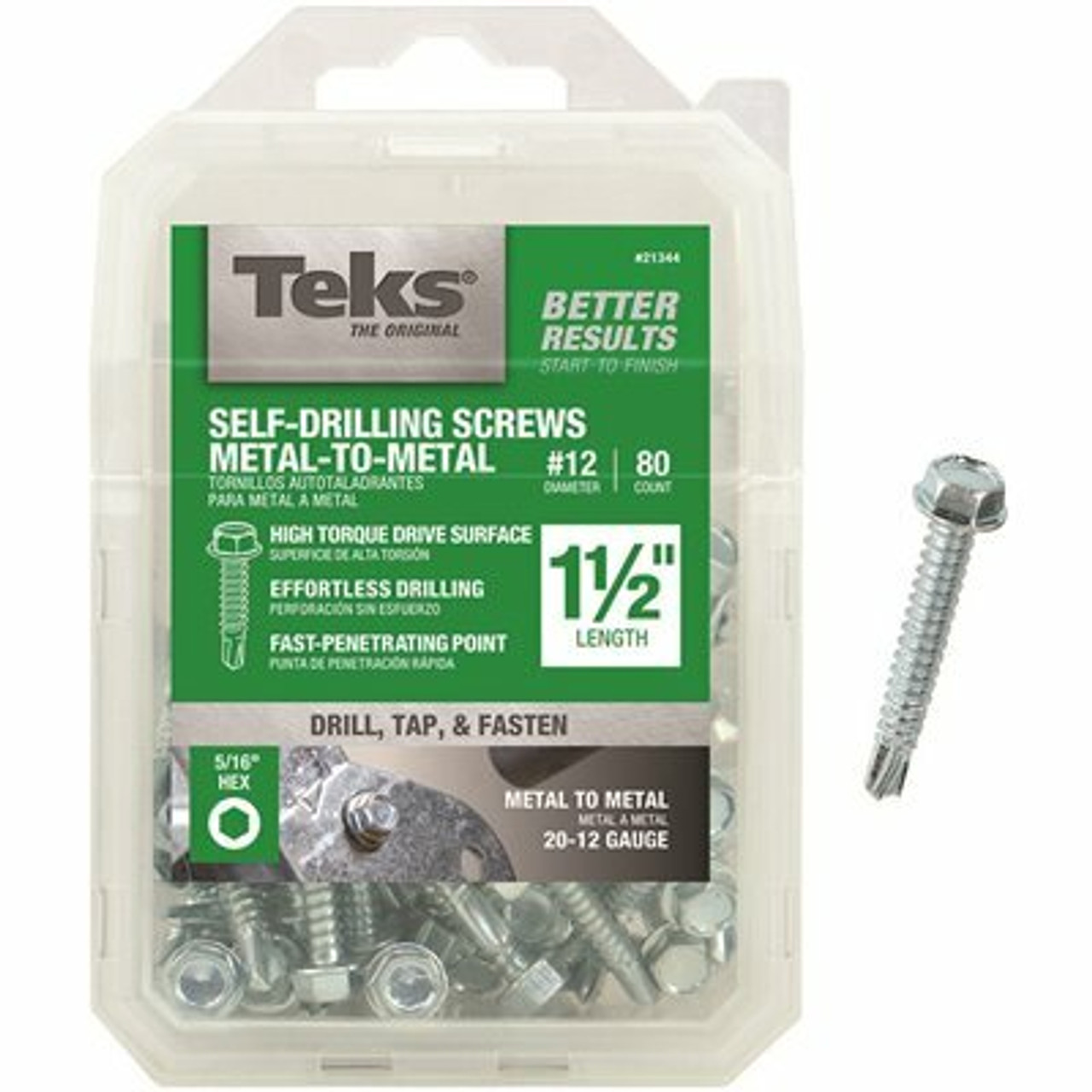 Teks #12 X 1-1/2 In. External Hex Flange Hex-Head Self-Drilling Screws (80-Pack)