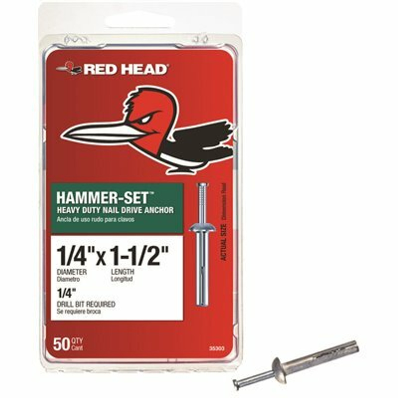 Red Head 1/4 In. X 1-1/2 In. Hammer-Set Nail Drive Concrete Anchors (50-Pack)