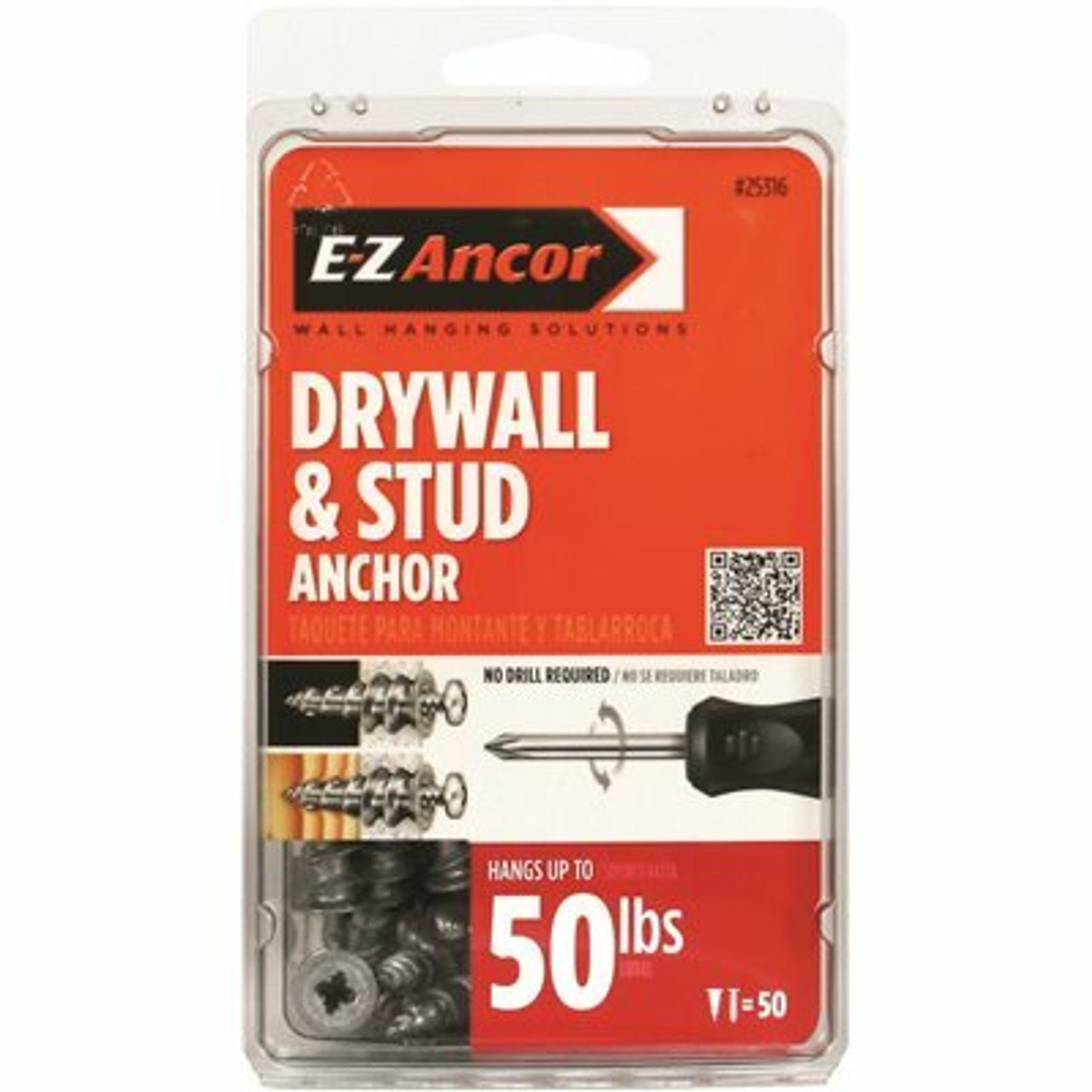 E-Z Ancor Stud Solver #7 X 1-1/4 In. Zinc-Plated Phillips Flat-Head Drywall Anchors (50-Pack)