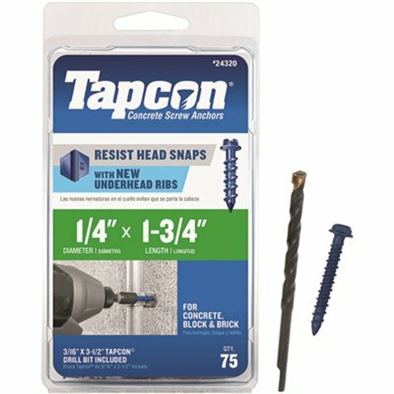 Tapcon 1/4 In. X 1-3/4 In. Hex-Washer-Head Concrete Anchors (75-Pack)
