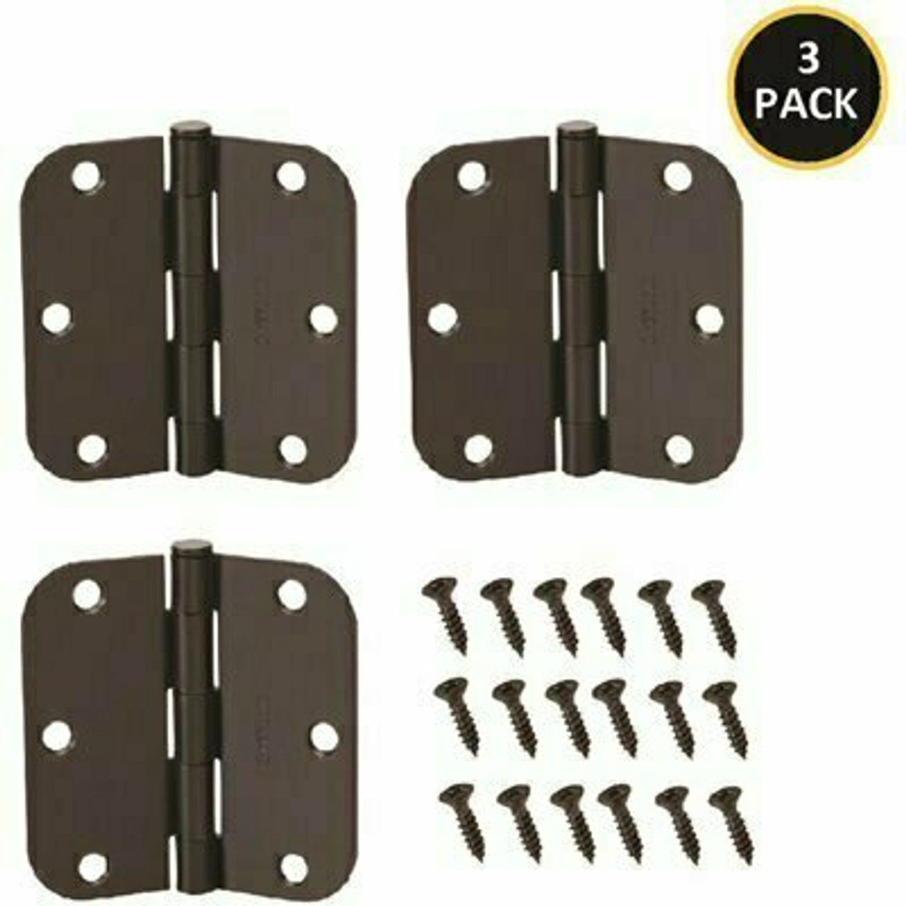 Everbilt 3-1/2 In. Oil-Rubbed Bronze 5/8 In. Radius Security Door Hinges Value Pack (3-Pack)