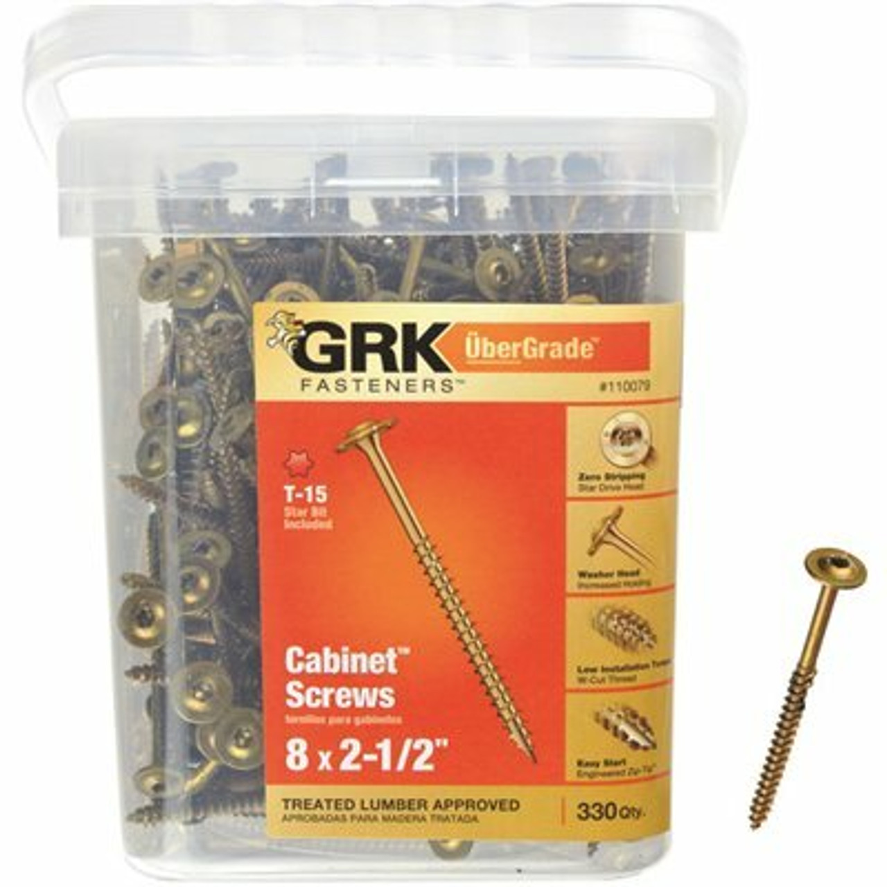 Grk Fasteners #8 X 2-1/2 In. Star Drive Washer Head Cabinet Wood Screw (330-Piece Per Pack)