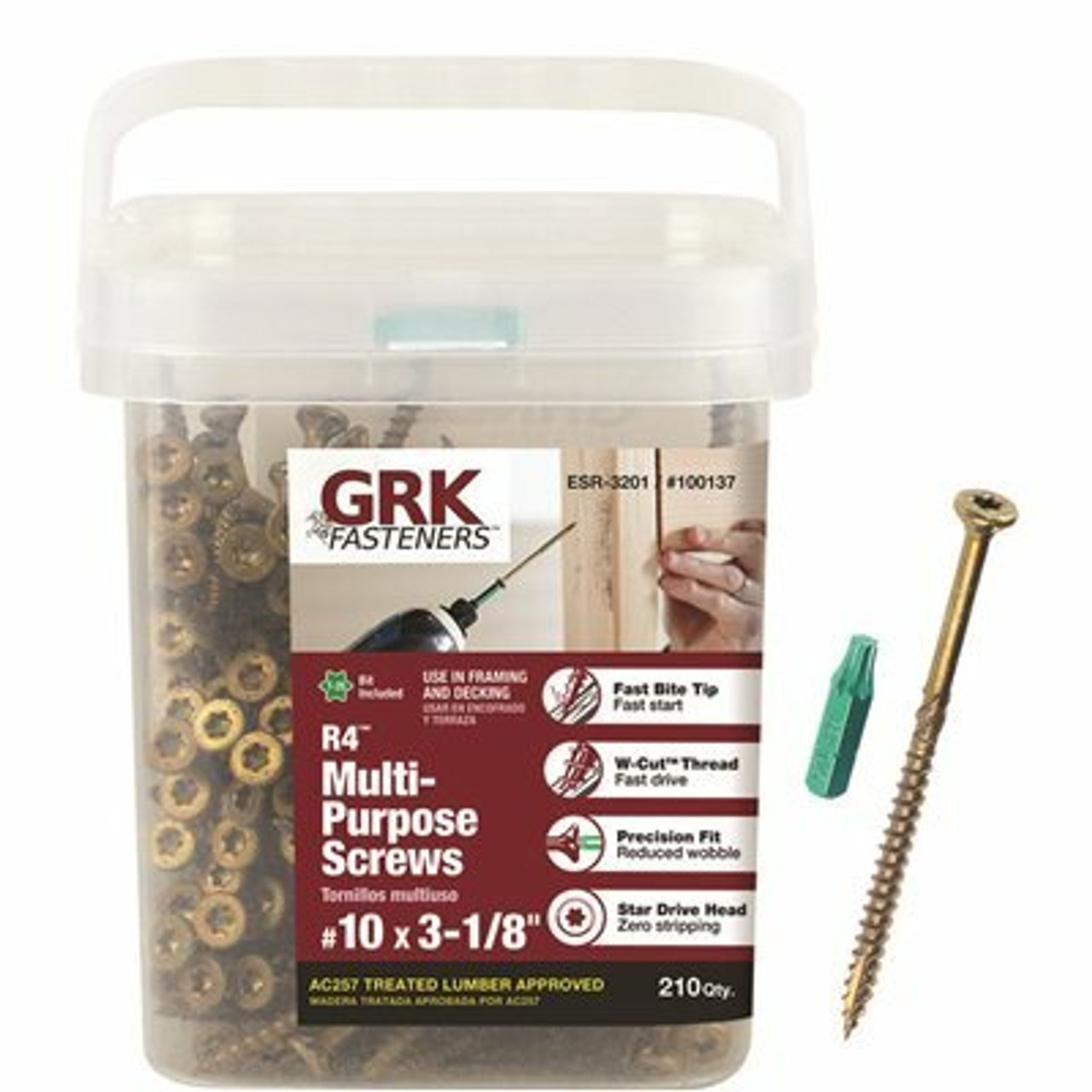 Grk Fasteners #10 X 3-1/8 In. Star Drive Bugle Head R4 Multi-Purpose Wood Screw (210-Pack)
