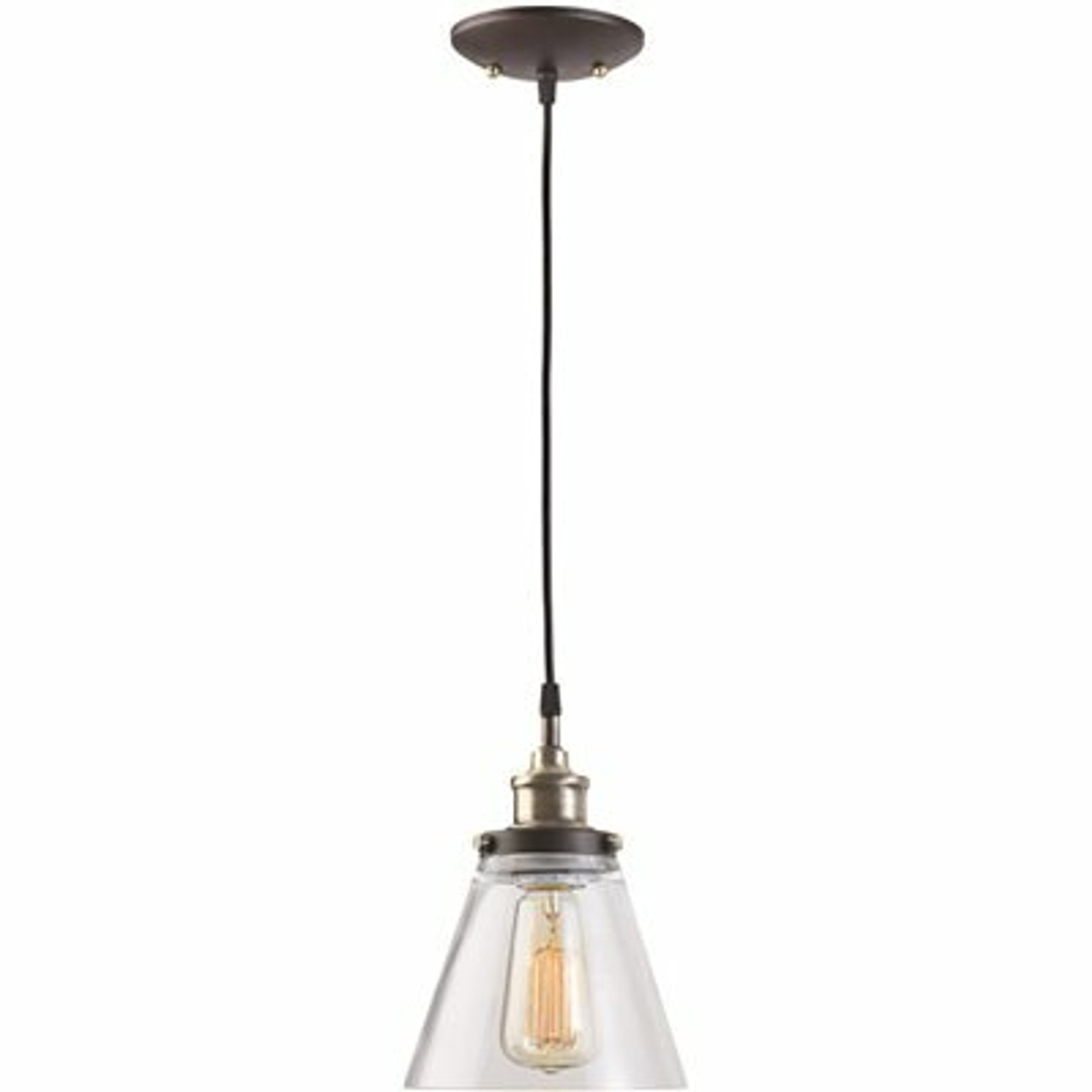 Globe Electric Jackson 1-Light Antique Brass & Bronze Pendant With Fabric Cord And Clear Glass Shade