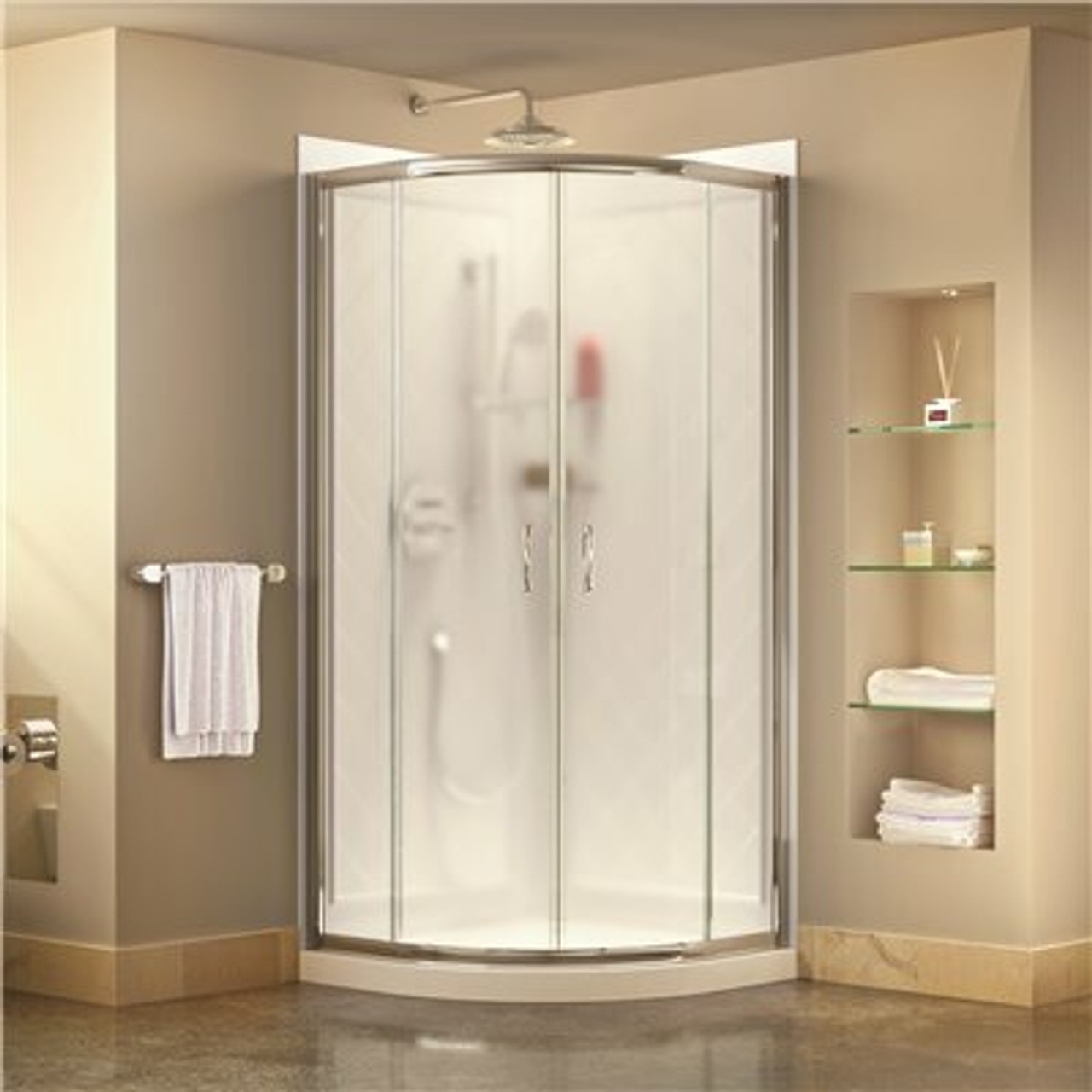 Dreamline Prime 36 In. X 36 In. X 76.75 In. H Corner Framed Sliding Shower Enclosure In Chrome With Base And Back Walls - 204477667