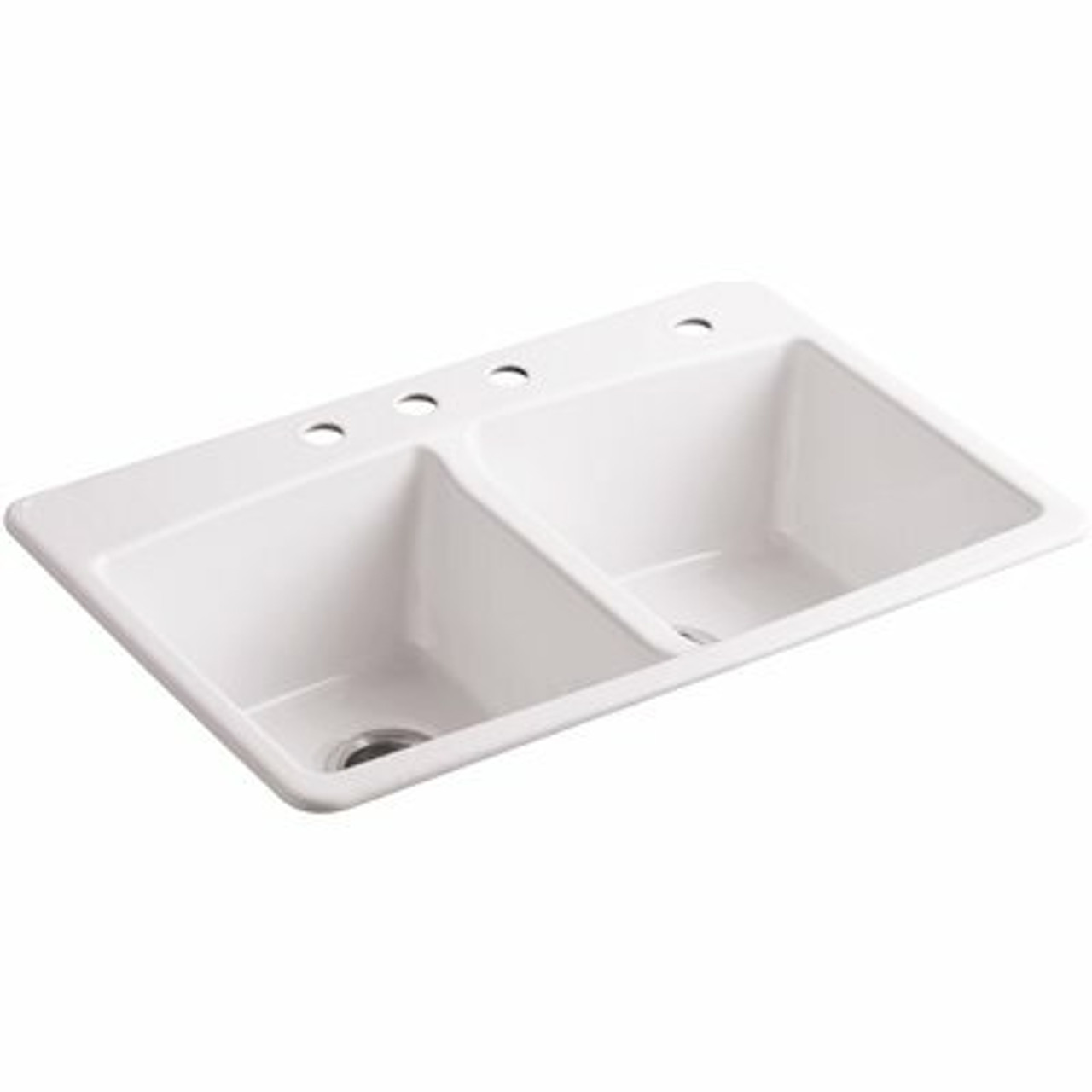 Kohler Brookfield White Cast Iron 33 In. 4-Hole Double Bowl Drop-In Kitchen Sink