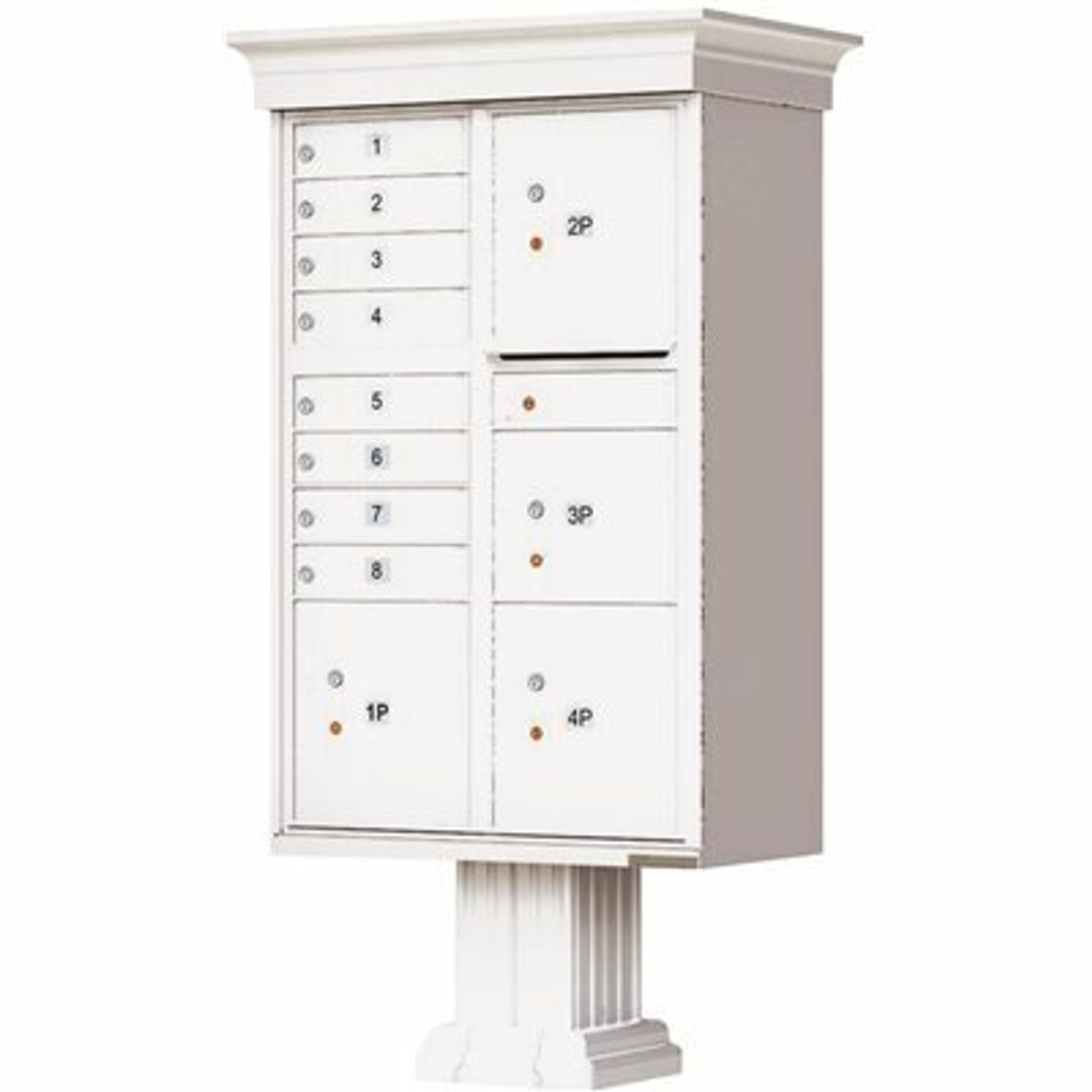 Florence USPS Delivery Pedestal Mounted vogue Classic Cluster Box Unit with 8 Mailboxes, 4 Parcel Lockers in White