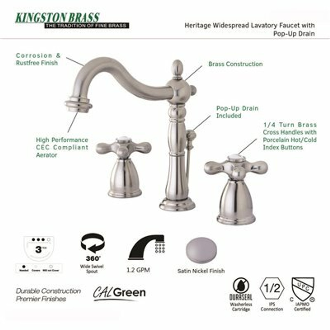 Kingston Brass Victorian 8 In. Widespread 2-Handle Bathroom Faucet In Brushed Nickel - 204633401