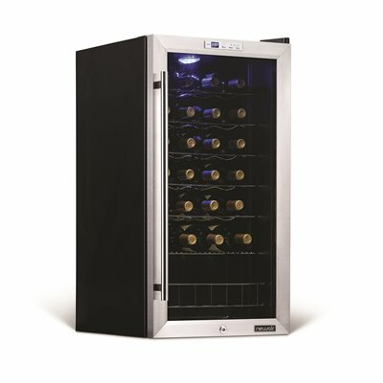 Single Zone 27-Bottle Freestanding Wine Cooler Fridge With Exterior Digital Thermostat And Chrome Racks, Stainless Steel