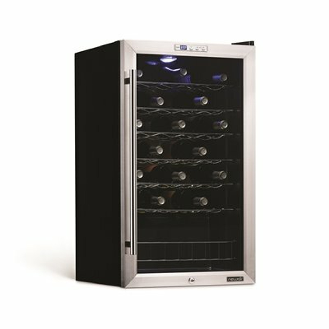 Single Zone 33-Bottle Freestanding Wine Cooler Fridge With Exterior Digital Thermostat And Chrome Racks, Stainless Steel