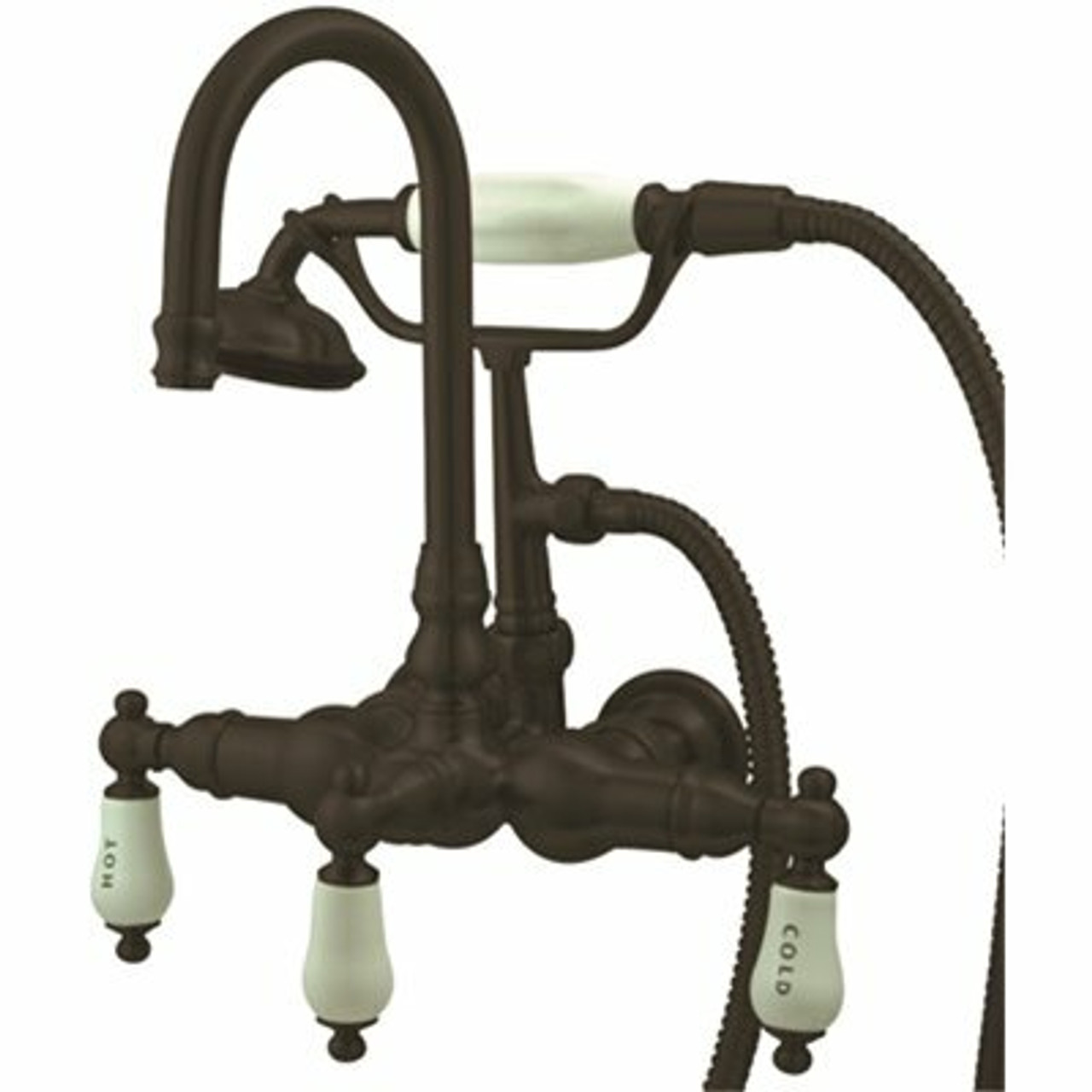 Kingston Brass 3-Handle Claw Foot Tub Faucet Wall-Mount With Hand Shower In Oil Rubbed Bronze