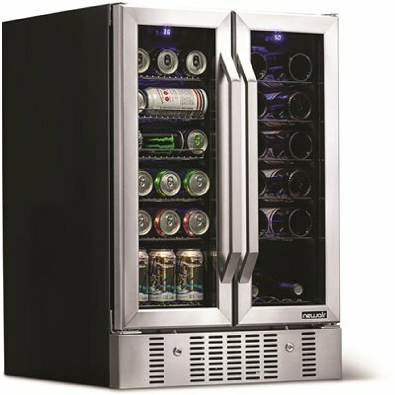 Newair Dual Zone 24 In. Built-In 18-Bottle And 58 Can Wine And Beverage Cooler Fridge With French Doors - Stainless Steel