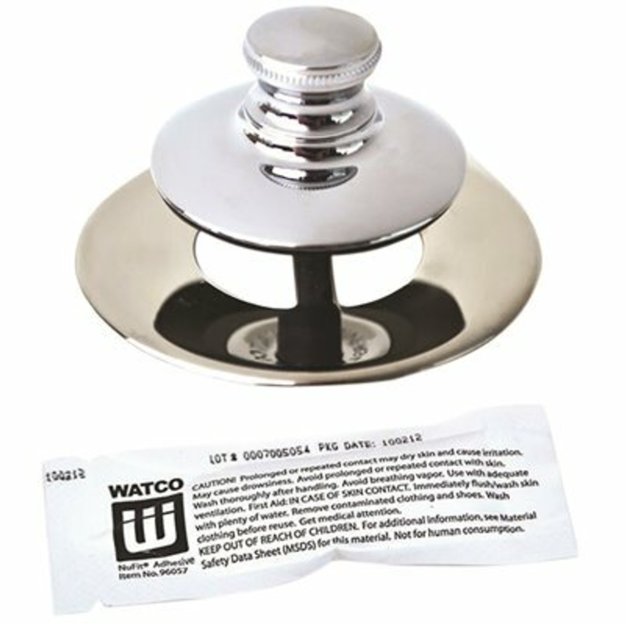 Watco Universal Nufit Push Pull Bathtub Stopper, Non-Grid Strainer And Silicone, Chrome Plated