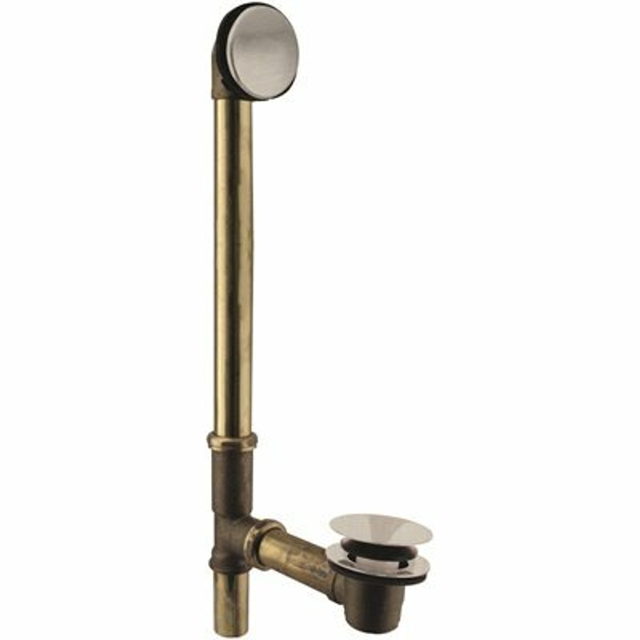 Westbrass Illusionary 17-Gauge Brass, 22-1/2 In. Bath Waste And Overflow With Full Cover Tip-Toe Drain In Satin Nickel