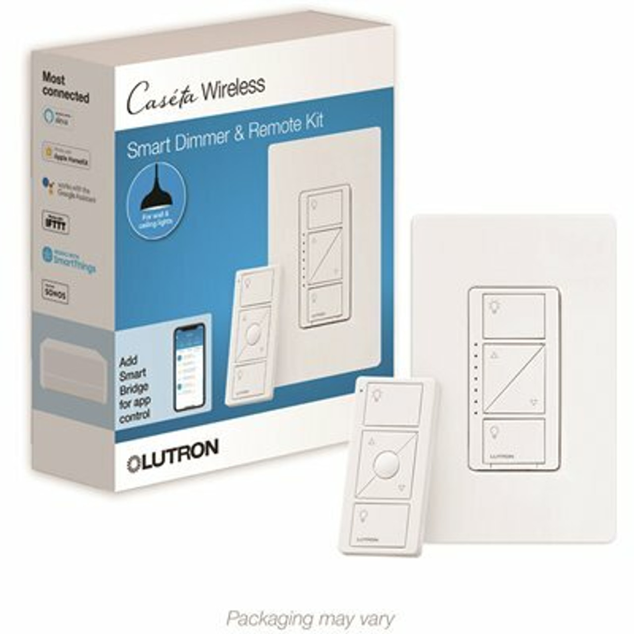 Lutron Caseta Wireless Smart Lighting Dimmer Switch And Remote Kit For Wall And Ceiling Lights, White