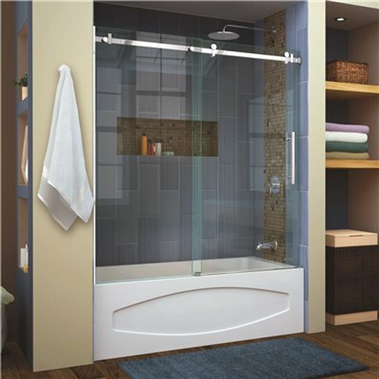 Dreamline Enigma Air 56 In. To 60 In. X 62 In. Frameless Sliding Tub Door In Polished Stainless Steel