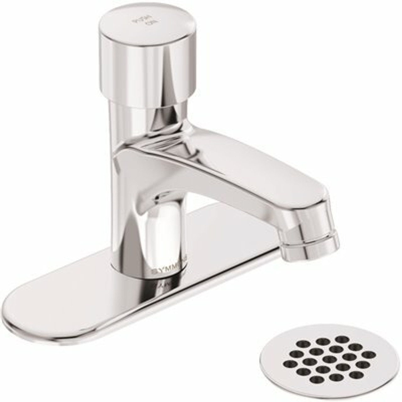 Symmons Scot Single Hole Single-Handle Metering Bathroom Faucet With Grid Drain And Optional 4 In. Deck Plate In Chrome