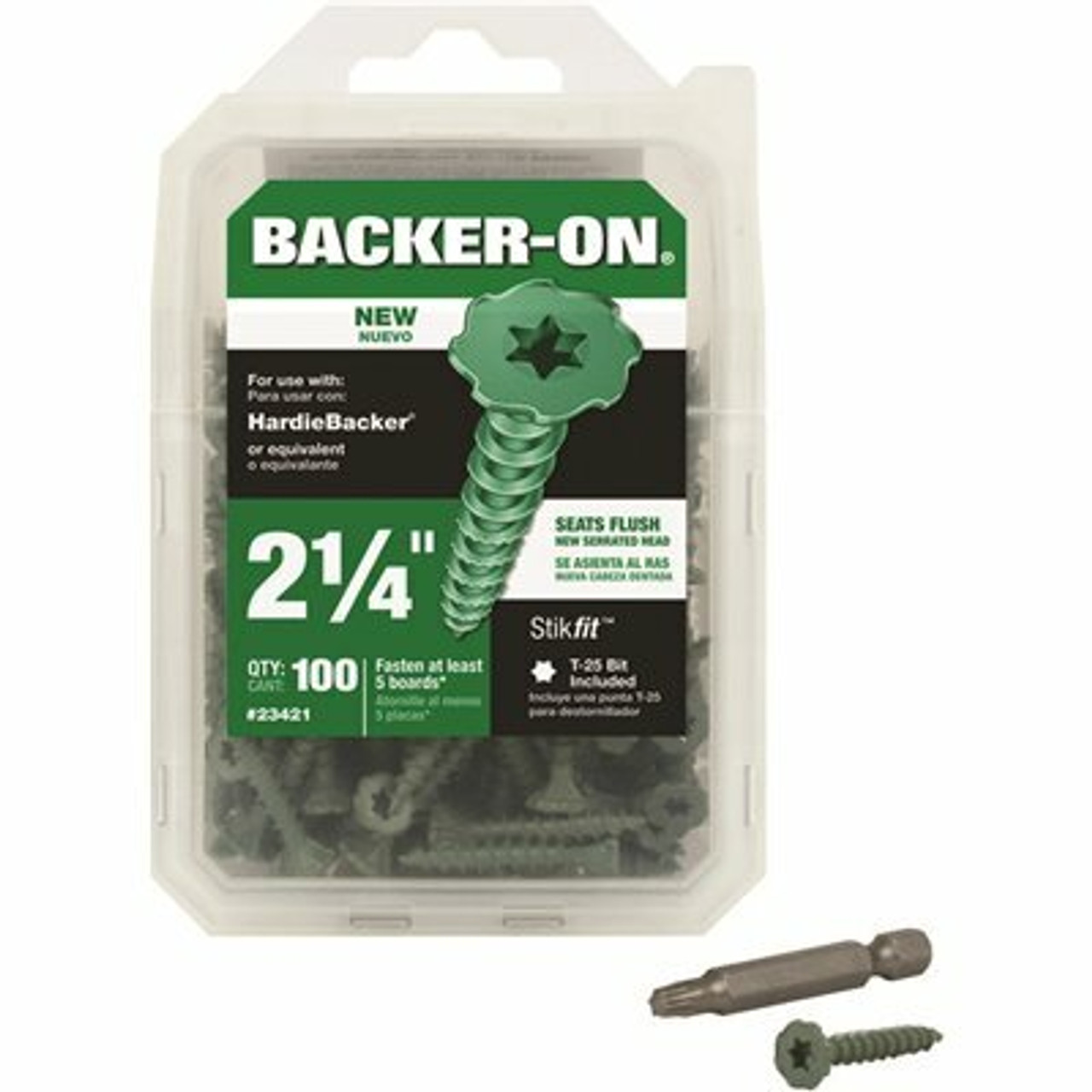 Backer-On #9 X 2-1/4 In. Serrated Flat Head Star Drive Cement Board Screws (100-Pack)