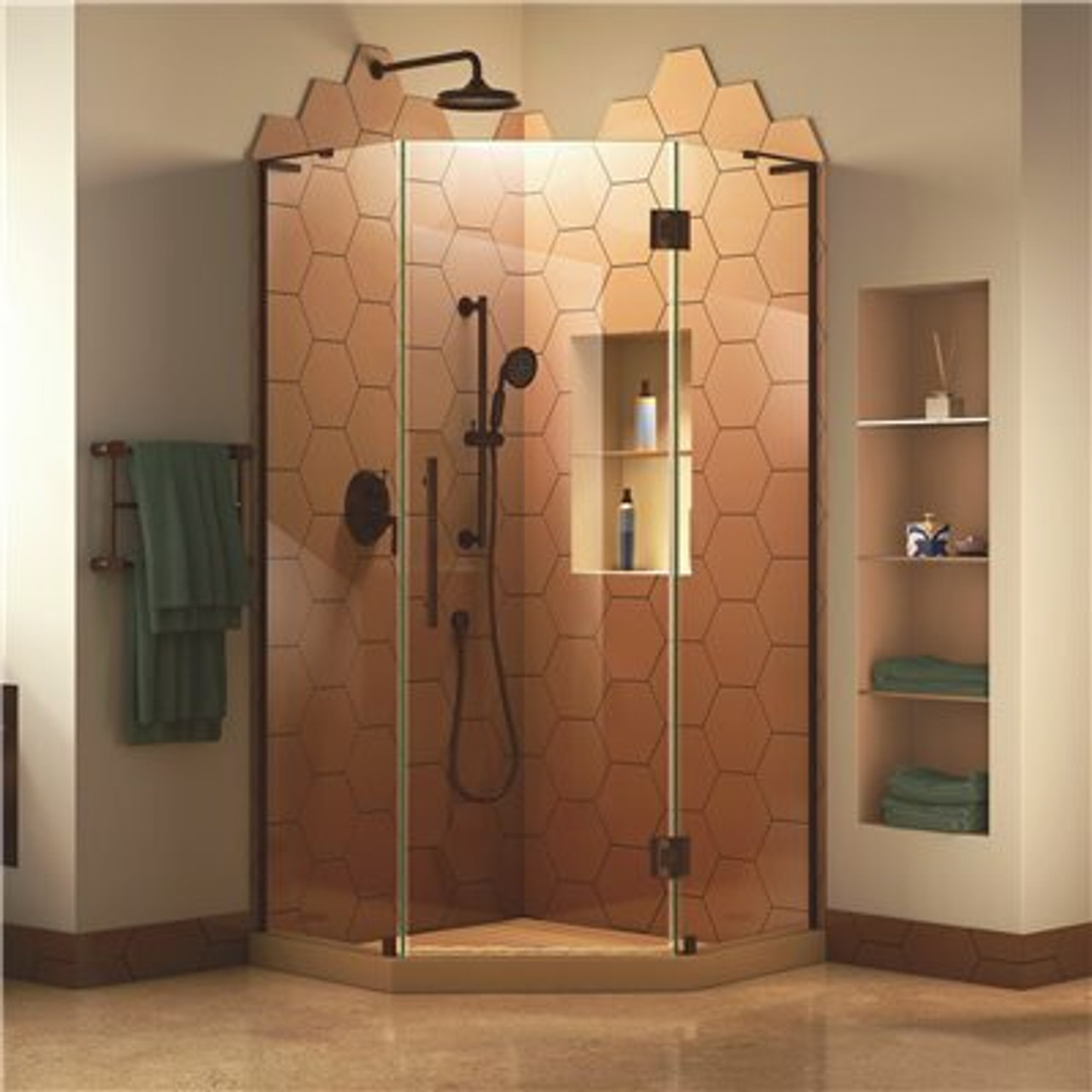 Prism Plus 40 In. D X 40 In. W X 72 In. H Semi-Frameless Neo-Angle Hinged Shower Enclosure In Oil Rubbed Bronze Hardware