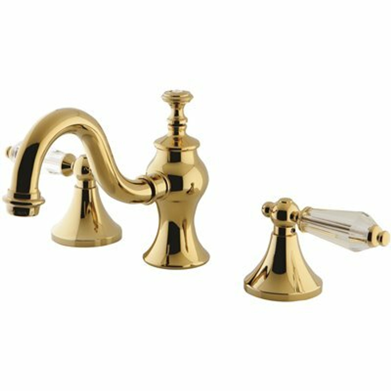 Kingston Brass Crystal Lever 8 In. Widespread 2-Handle High-Arc Bathroom Faucet In Polished Brass